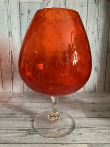 Jarrón pedestal vintage Empoli italiano de vidrio brandy snifter rojo/naranja óptico - Imagen 1 de 14