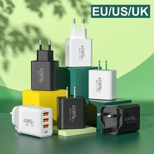 Enchufe cargador rápido USB-C 40W 4 puertos enchufe de carga rápida enchufe de doble puerto USB UK/EU/US - Imagen 1 de 17