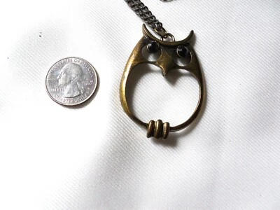 "Collar de búho de latón vintage con ojos de estrás negro cadena de 24""" Foto 1 de 4
