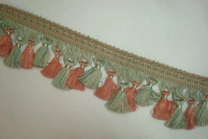 11.7 yds Designer 3" TASSEL FRINGE Drapery Braid Craft Coral green 432" BTP - Picture 1 of 4