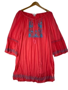 Krista Lee Embroidered Tunic Top XL Beaded Tassels Orange Off The Shoulder - Picture 1 of 8