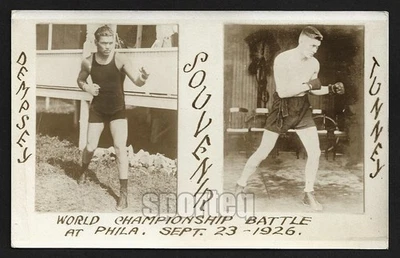 ¡LUCHA DEL SIGLO! Tarjeta postal de Jack Dempsey vs Gene Tunney 1926 RPPC sin usar Foto 1 de 3