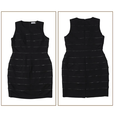 Vestido justo Calvin Klein tamanho 12 preto com zíper adornado sem mangas gola redonda Partycore - Imagem 1 de 4