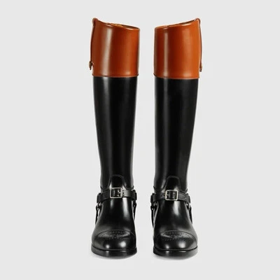 Gucci Zelda Horsebit Arnés Hasta la Rodilla Dos Tonos Botas de Cuero US 7 NWB $2K Foto 1 de 4