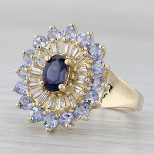 1.78ctw Iolita Diamante Tanzanita Halo Anillo 14k Oro Amarillo Talla 7.5 Cóctel - Imagen 1 de 10