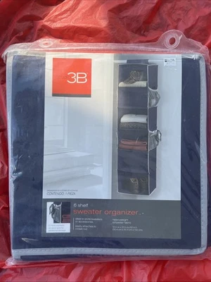 挂在壁橱 6 搁板毛衣收纳海军蓝聚乙烯织物工作室 3B — 第 1/4 张图片