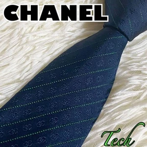 New and unused CHANEL tie Coco mark CC pattern navy 100% silk - Picture 1 of 6