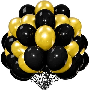 Black and Gold Balloons 12 inch 100 Pack Metallic Chrome Black Gold Latex Hel... - Picture 1 of 6