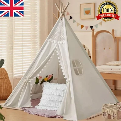 Large Canvas Kids Teepee Star Wood Indian Tent Child Play House 2025 New UK - Image 1 of 4