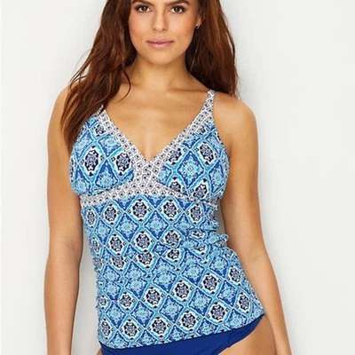 Tommy Bahama Womens Sz XS Tiki Tiles Moroccan Tankini Top TSW41222T Blue White - Image 1 of 4