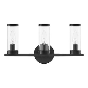 Hampton Bay Loveland 16,625" schwarze Waschtischleuchte mit 3 Lichtern Klarglasschirme - Bild 1 von 9