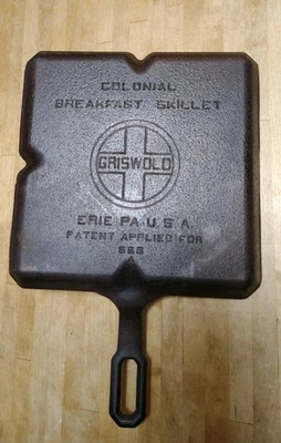 古董 Griswold 殖民地早餐煎锅铸铁专利适用于 666 A — 第 1/4 张图片