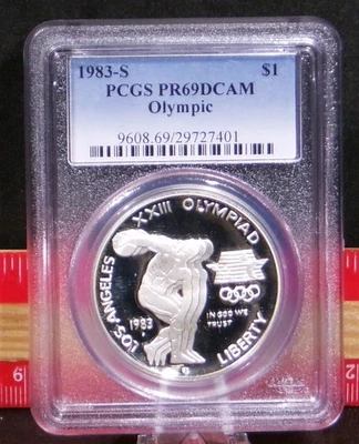 1983-S Proof Olympic Discus Commemorative Silver Dollar PCGS PR69DCAM #7401B - Image 1 of 2