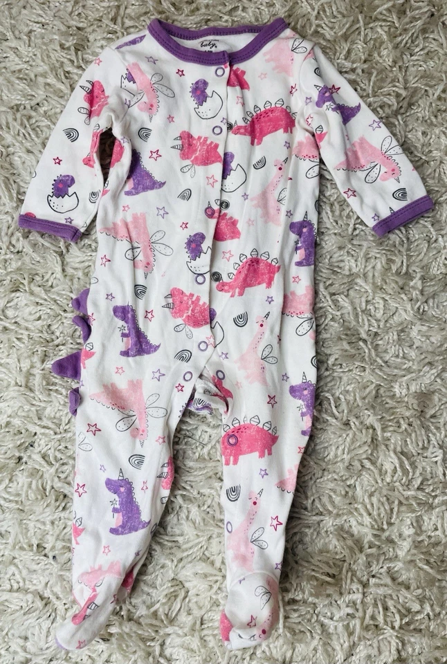 Mon Cheri Baby Size 6-9M Cotton Pink Purple Infant Unicorn Dinosaur Bodysuit - Image 1 of 4