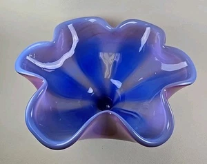 Piedistallo in vetro artistico blu viola grande ciotola centrotavola MCM stile Murano - Foto 1 di 15