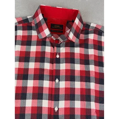 Camisa Steven Land Para Hombre 17.5X34:35 Roja A Cuadros Abotonada Puño Francés Calce Ajustado Foto 1 de 4