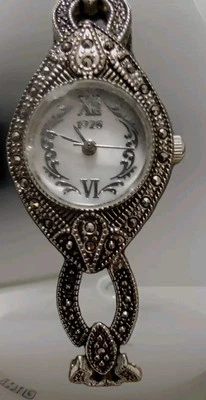 1928 Brand Ladies Quartz Watch Marcasite Accent Vintage Art Deco Style Brass - Image 1 of 4