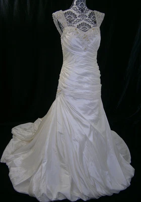 Vestido de novia Lana Bisset 6-10 marfil vestido de fiesta brillante acanalado drapeado elegante Foto 1 de 4