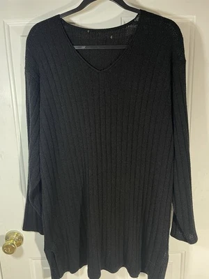 Avenue Talla Grande Ligero Negro Acanalado Suéter Manga Larga Túnica 2X Foto 1 de 4