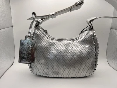 Nicole Miller Bolso de Hombro Mujer Plateado Lentejuelas Cartera Correa Ajustable Nueva Etiqueta Foto 1 de 4