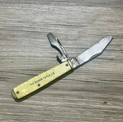 Navaja de bolsillo vintage Autopoint Chicago EE. UU. levantador de tapas publicidad PAPEL FANDGE Foto 1 de 4