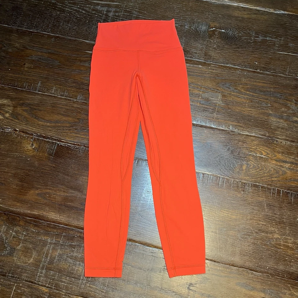 Lululemon Mujeres Align Leggings Pantalones Naranja Rojo Tirar de tiro alto Logo Talla 4 Foto 1 de 4
