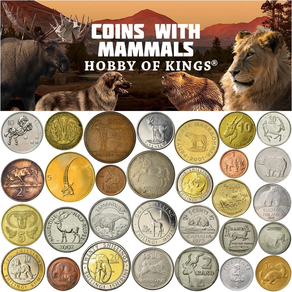 30 Different Coins With Mammals | Unique Exotic Wildlife Coin Lot Collection - Image 1 of 2