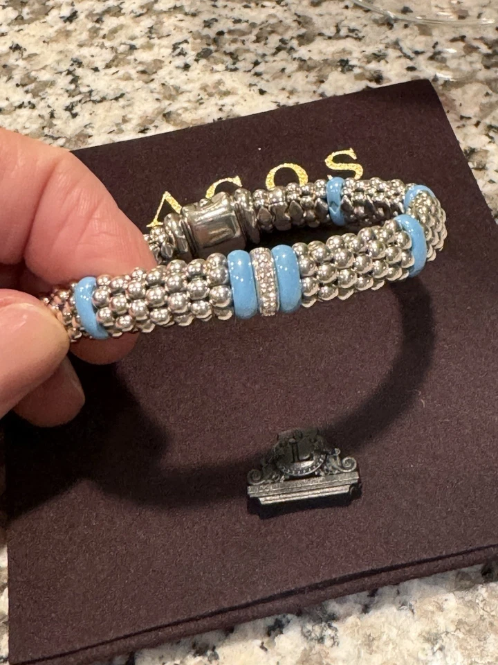 LAGOS Single Station Diamond Caviar Bracelet Turquoise Ceramic 9mm Size 7 - Image 1 of 4