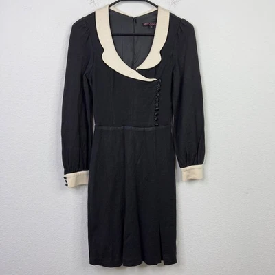 Vestido Betsey Johnson Mujer 2 Negro Crema Lana Seda Vintage Manga Larga Mod Retro Foto 1 de 4