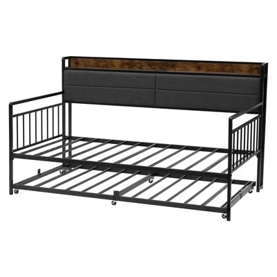 Uimoso Twin Size Daybed Frame Metal Day Bed with Trundle and Charging Station - Image 1 of 4
