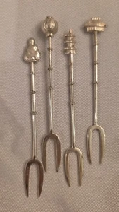 Vintage japanische Sakai Silberschmiede Sterlingsilber Cocktail Plektren 4er Set - Bild 1 von 14