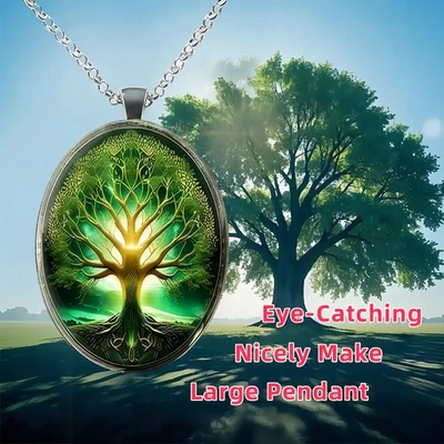 Tree Of Life Oval Jewelry Vintage Silvery Gothic Strength Pendant Necklace H - Image 1 of 4