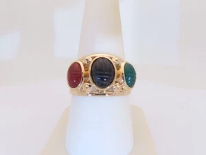 Anillo de tres piedras 14k anillos de escarabajo raro anillo de escarabajo egipcio antiguo talla 9 R1795 - Imagen 1 de 11