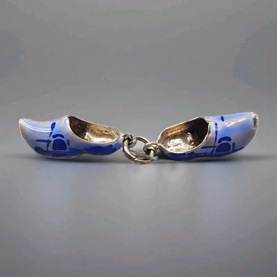 复古代尔夫特木屐手链小饰品 835 银荷兰纪念品蓝色荷兰鞋 — 第 1/4 张图片