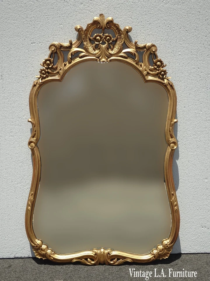 Espejo antiguo francés provincial dorado ornamentado madera maciza Foto 1 de 4