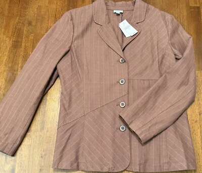 NUEVO J Jill Blazer Chaqueta Lino Mezcla Algodón Habana Marrón Rayas Talla 14 ¡$99! Foto 1 de 3