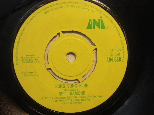Neil Diamond – Song Sung Blue 1972 7” Uni – UN 538 - Image 1 of 1