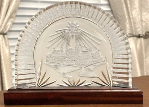 Waterford Crystal Nativity Crèche & Wood Stand Backdrop Retired Mint - Picture 1 of 14