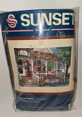 NEW Vintage Sunset Needlepoint Stitchery B & B ANTIQUES 1994 Ann Craig Wool Yarn - Image 1 of 3