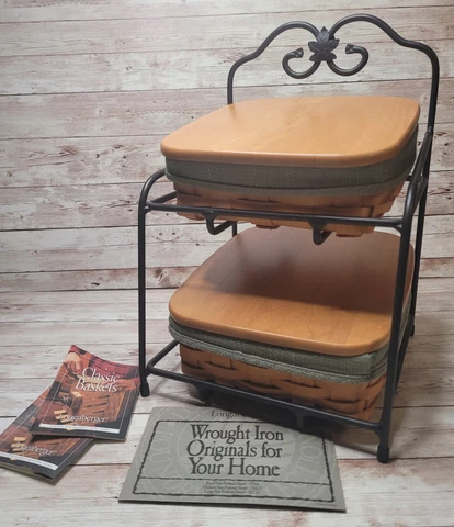 Longaberger Little Bin Basket Wrought Iron Stand Combo Lid Liner Protector Cover