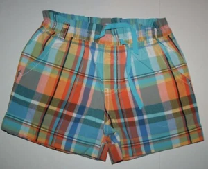 New Gymboree Girls 5 yr Shorts Paper Bag Waist Orange Blue Plaid Pockets - Picture 1 of 2