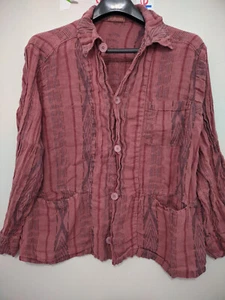 CP SHADES Blazer Women XS Red Sage Button Chore Shacket 100% Linen Light Pattern - Picture 1 of 17