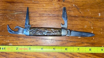 Navaja de Bolsillo Multiherramienta Ulster Antigua De Colección 4 Hojas Manijas de Hueso Abrazadas Foto 1 de 4