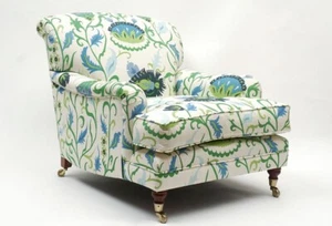 Quadrille  “Uzbeck 1/2 scale" Linen Blend Fabric Blue Green Sold by Half Yard - Picture 1 of 3