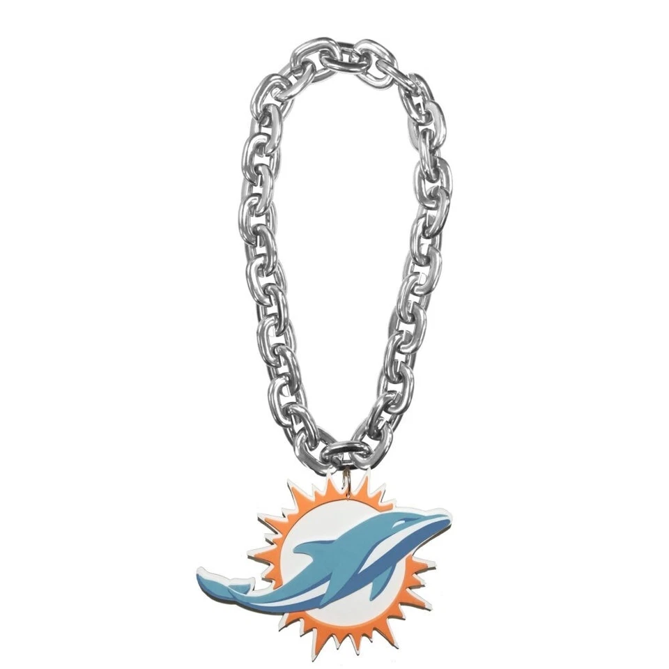 Nuevo collar de espuma de cadena de abanico color plata de los Miami Dolphins de fútbol americano Foto 1 de 1