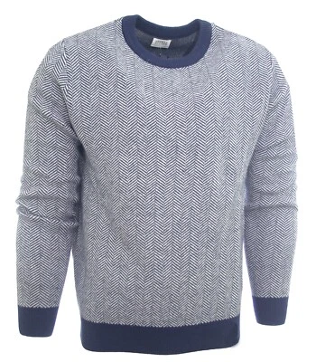 Harris Wilson Pull homme chevron bleu marine gris coton laine IVOTO taille M - Photo 1/4