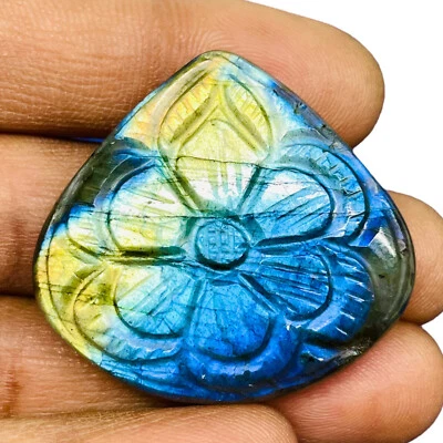 76.00 Cts Natural Carved Labradorit​e 34x37mm Pear Flashy Pendant Size Gemstone - image 1 of 4