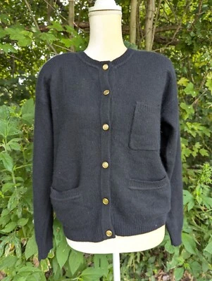 Suéter JJJones Angora Mezcla Lana de Cordero Negro Dorado Botones Talla M Años 80 Moda Foto 1 de 4