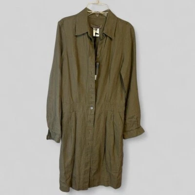 Jigsaw NUEVO Vestido de lino hasta la rodilla con botones, verde militar, lagenlook talla pequeña Foto 1 de 4