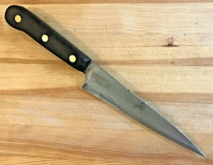 Vintage 7.25" CARBON STEEL Blade Chef's Knife EBONY Handle Full Tang & 3 Rivets - Picture 1 of 10